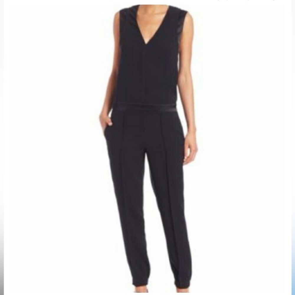 Vince Satin Trim Black Jumpsuit
